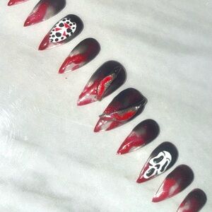 Masked Murderer Set Red and Black Halloween Nails